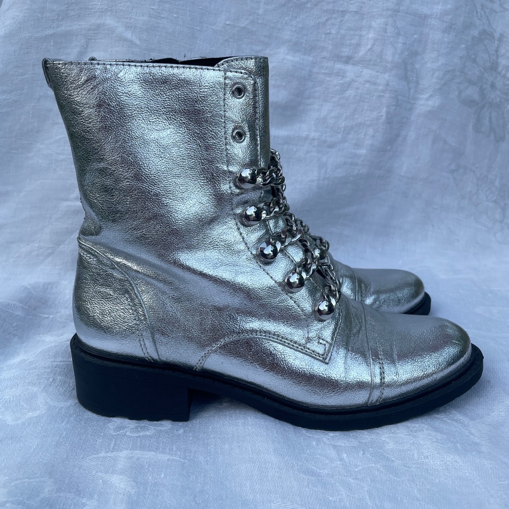 Sam Edelman Silver Combat Boots with Sleek Design